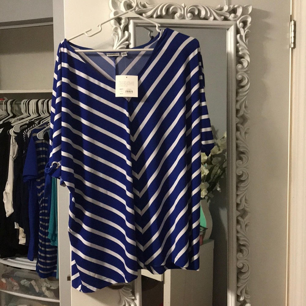NWT blue and white striped blouse 1X